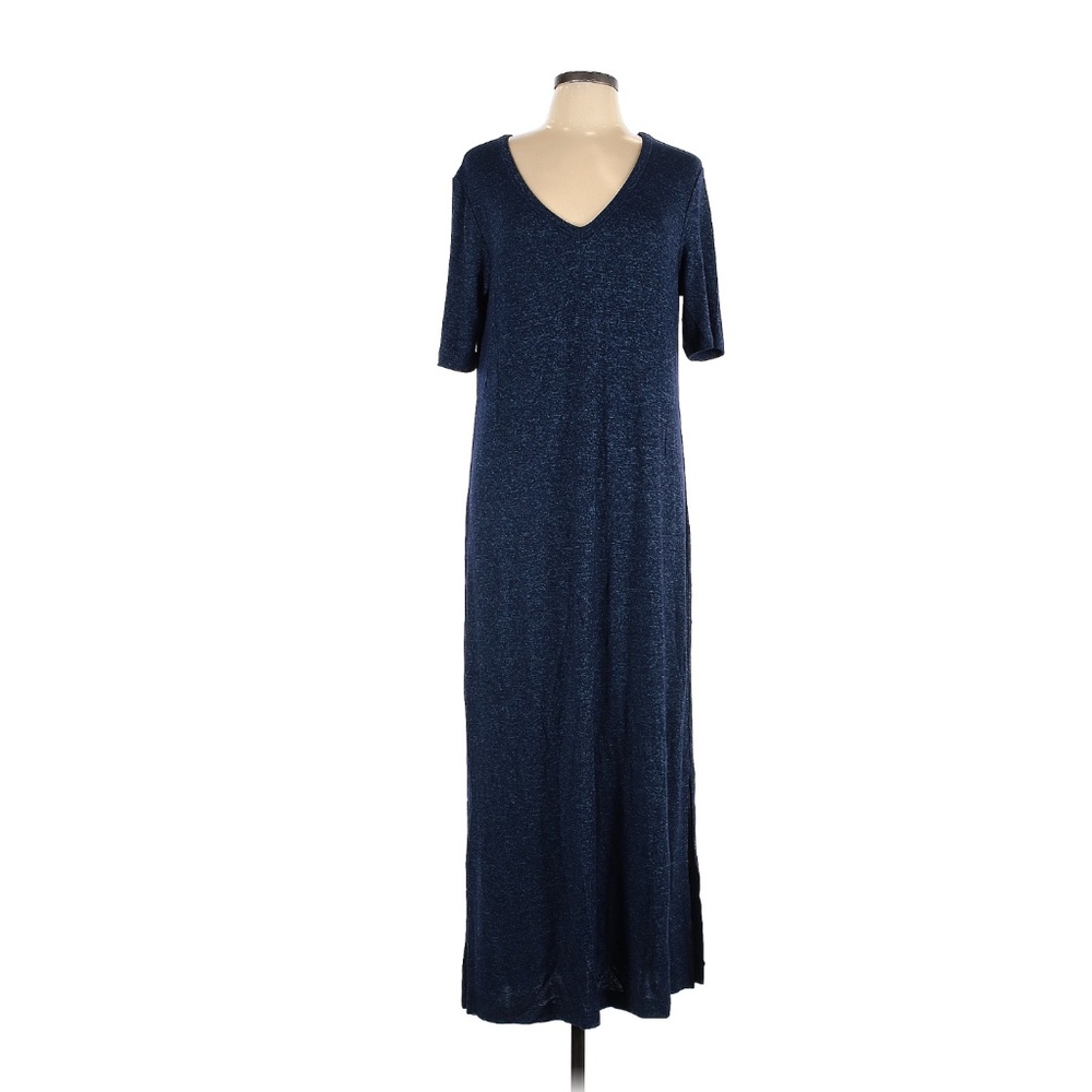 Lou & Grey Long Dress, Short Sleeve, Navy Marl Knit, Large